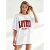 Women's Short-Sleeve T-Shirt with Retro Distressed Red "LOVED" Letter and "JOHN 3:16" Slogan Print