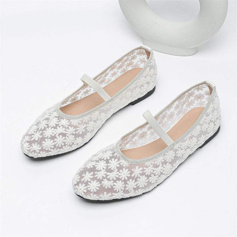 Fashion IPPEUM Mesh Ballet Flats Women Round Toe White Plus Size 43 Ballerinas Zapatos Mujer