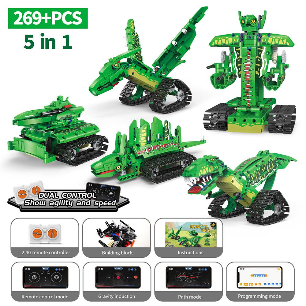 5 in 1 City Technical Remote Control Deformed Robot Dinosaur Building Blocks Jurassic Rex APP RC Bricks Toys for Children Gifts
