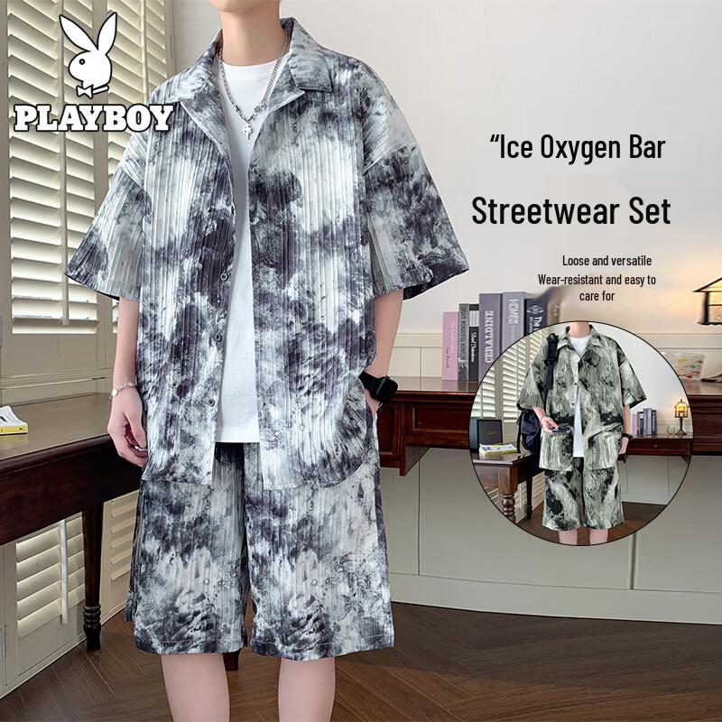 PLAYBOY Men s Tie-Dye Shirt & Shorts Set M