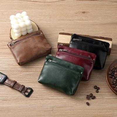 Handmade Soft Leather Small Change Bag, Business Card Bag,  Simple Zipper Driver's License Bag, Bus Card Key Bag