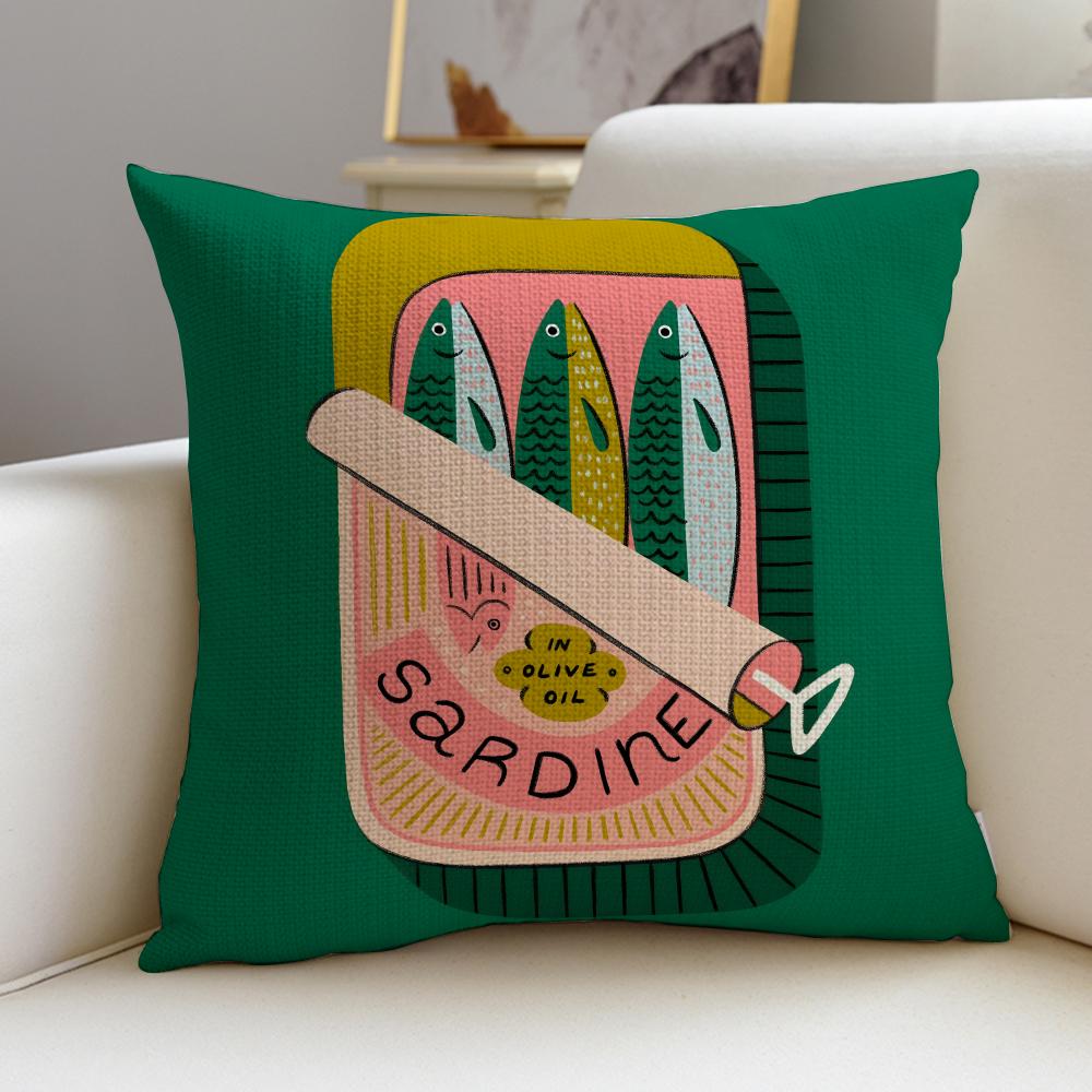 Retro SSardine CanS Cushion Cover Breathable and skinfriendly linen pillowcase square removable and washable cushion