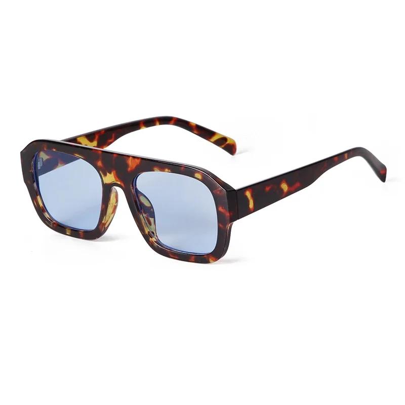 STORY Fashion Flat Top Large Square Sunglasses Women Men New Designer Trendy Leopard Blue Lens Oversize Sun Glasses S3917