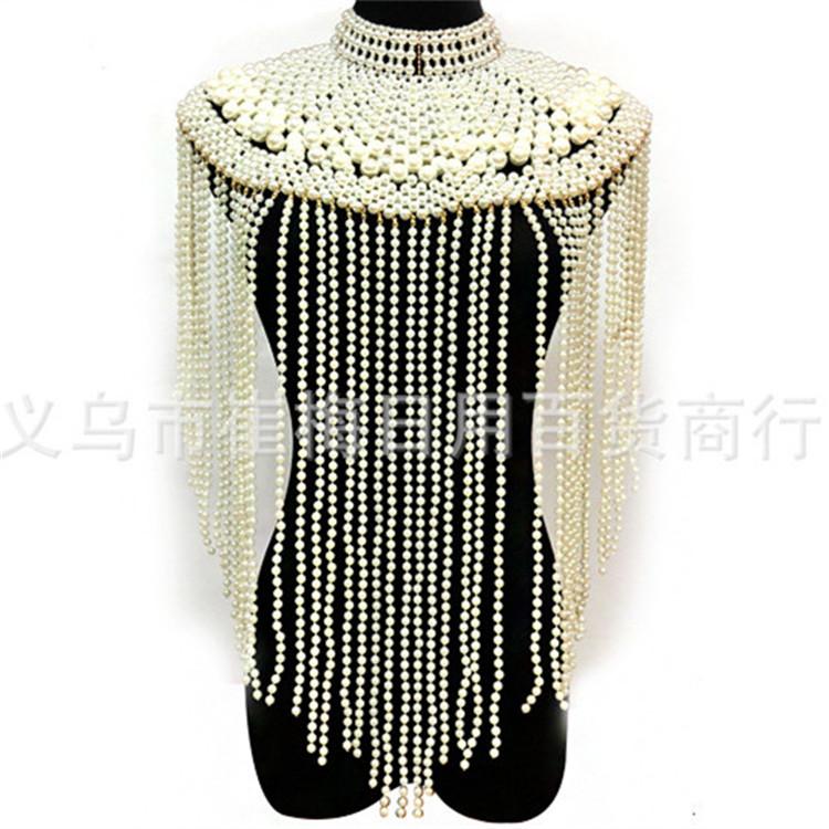 Pearl Shawl Necklaces Women 2021 Fashion Pearl Top Bra Chain Punk Sexy Pearl Body Chain Jewelry Wedding Dress Accessories