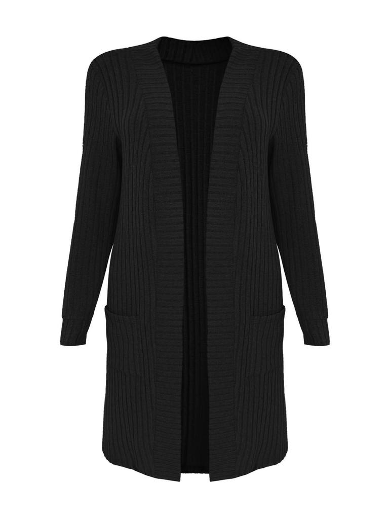 European & American Autumn/Winter Women's Long Sleeve Loose Pocket Cardigan Coat, Solid Color