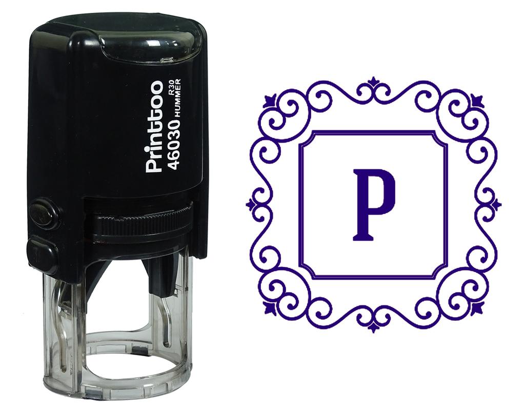 Printtoo Alphabet P Monogram Initial Square Swirl Border Self Inking Rubber Stamp Office