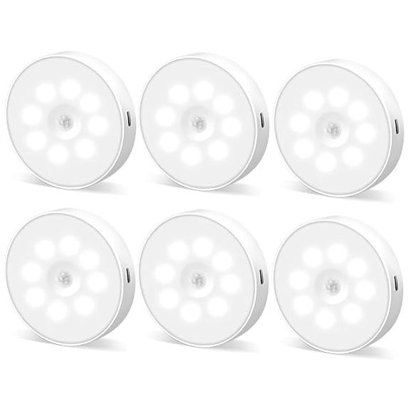 Motion Sensor Night Light 1/2/4/6 Pack Wireless USB Charging Closet Light Suitable for Stairs Cabinets Kitchen Corridors
