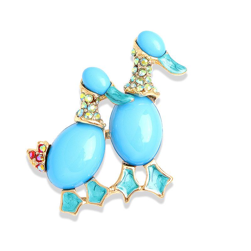 Vintage Duck Brooch for Men and Women Blue Fashion Rhinestone Enamel Bird Clothing Jewelry