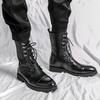 Herbst/Winter Übergröße Schnür-Stiefeletten - Europäische & Amerikanische Schwarze Motorrad-Denim & Business-Lederstiefel