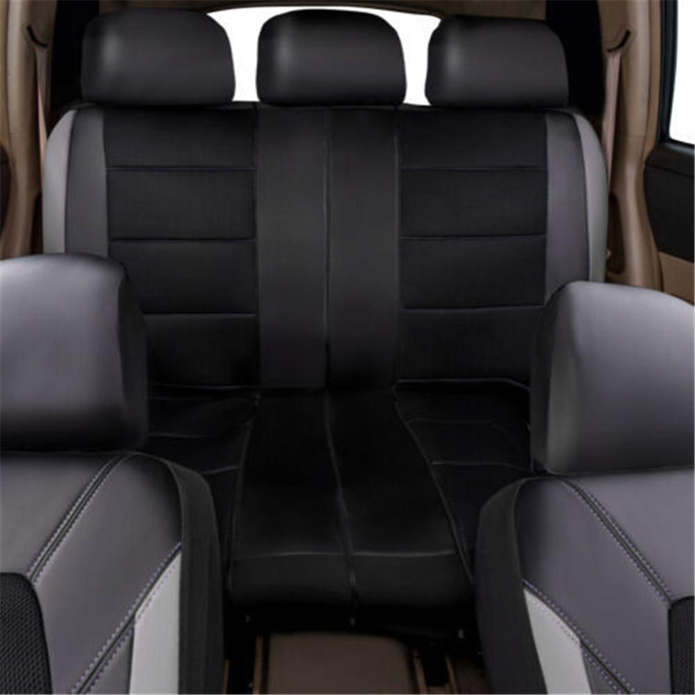 Black PU LeatherCar Seat Covers Protector Front+Rear Cushions Full Set Universal