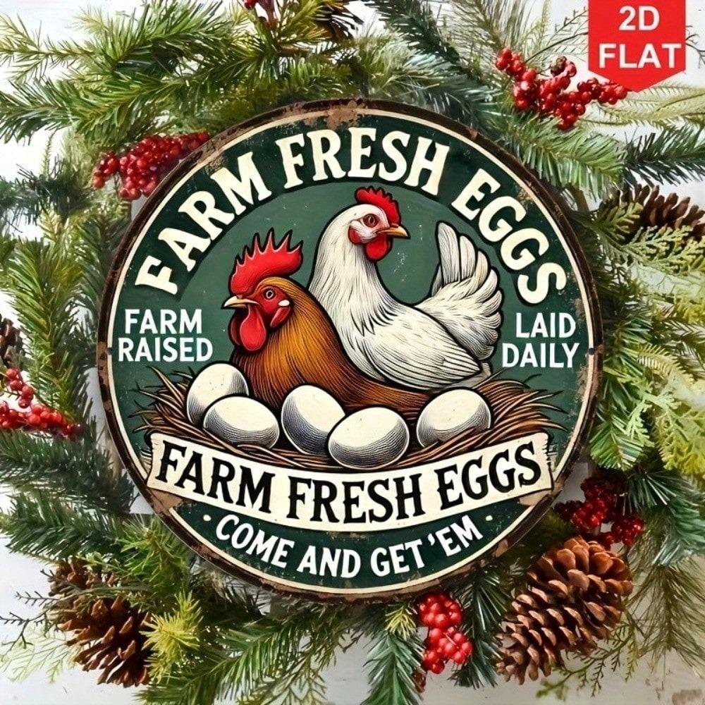 Vintage Ekul Farm Fresh Eggs Tin Sign Retro Metal Wall Decor for Kitchen Bar