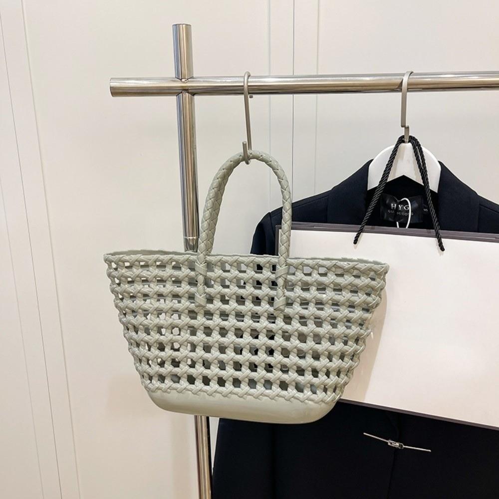 

Candy Color Hollow Beach Bag Large-capacity Easy To Clean Portable Tote Bag Plastic Woven Design Reusable PVC Basket Travel серый