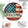 2D Flat 1pc, 8x8 In, Round Printed Aluminum Metal Sign, Welcome Sign with The American Flag, Home Gift Window Decoration, for Porch, Room, Home, Wall