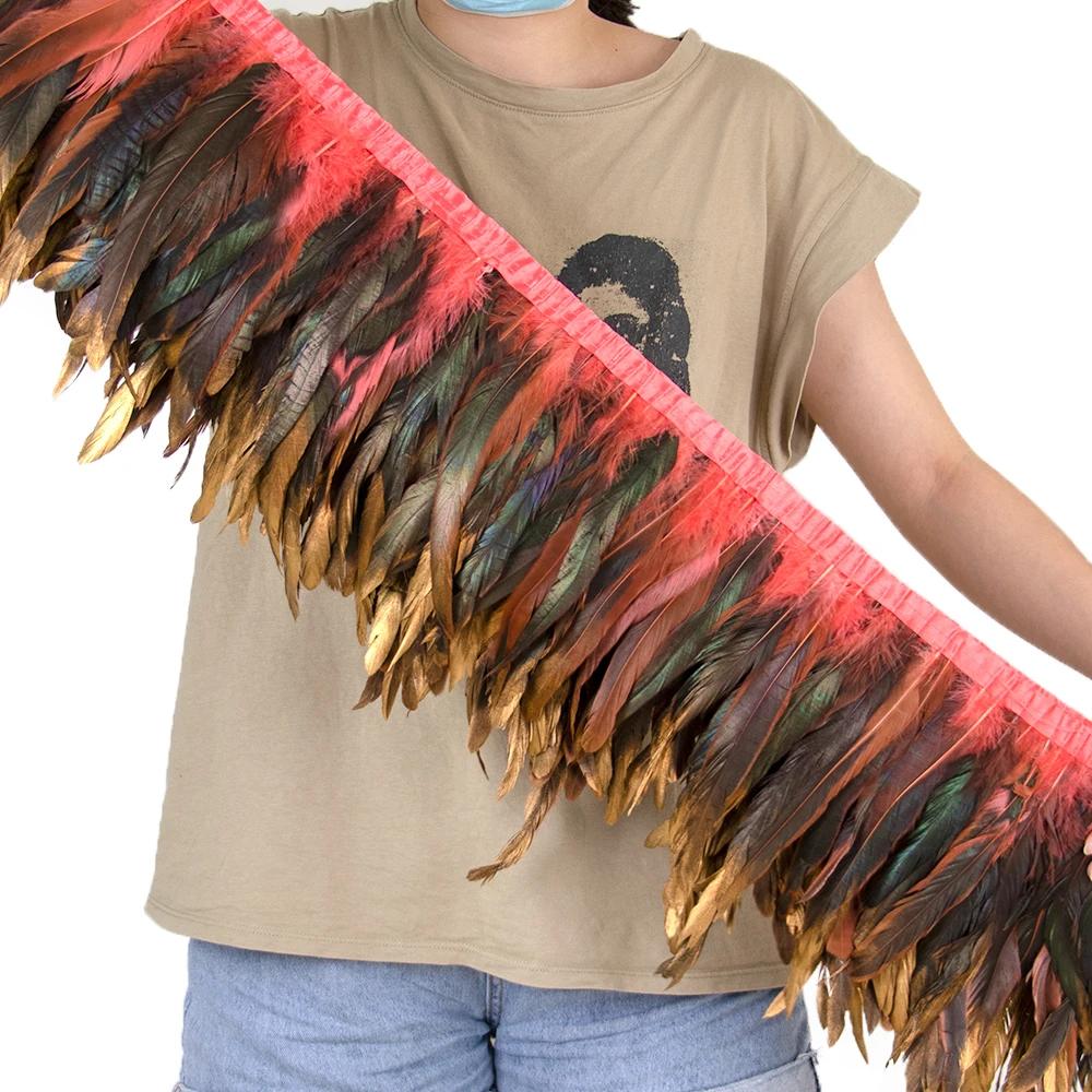 2Meters 25-30CM Rooster Tail Feather Tassel Trim for Wedding Party Dress Handicraft Accessory Cock Plumes Ribbon Chicken Feather
