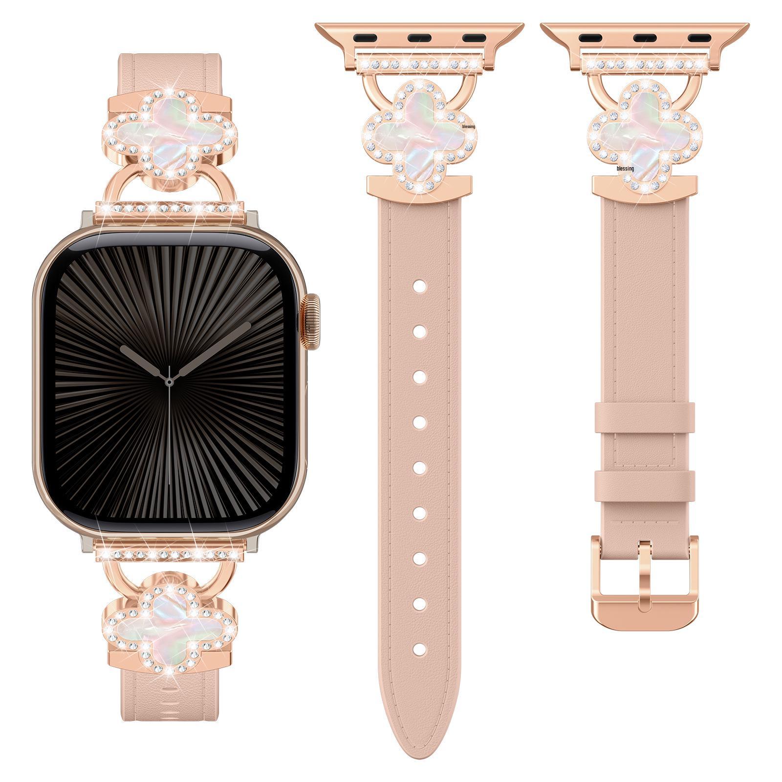 

Совместимо с Apple iWatch 56789S11: Кожаный браслет с пэчворком в виде четырехлистного клевера (Стиль Маленького Аромата) 42/44/45/46/49mm