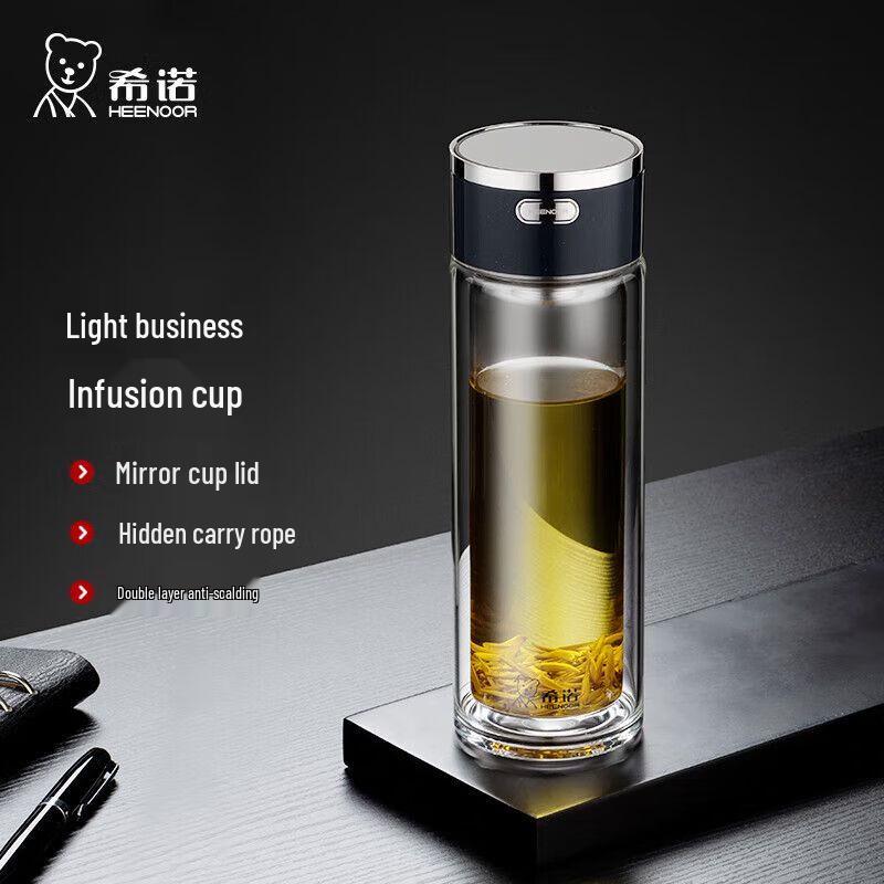 Heenoor Double Wall Glass Water Bottle with Retractable Handle