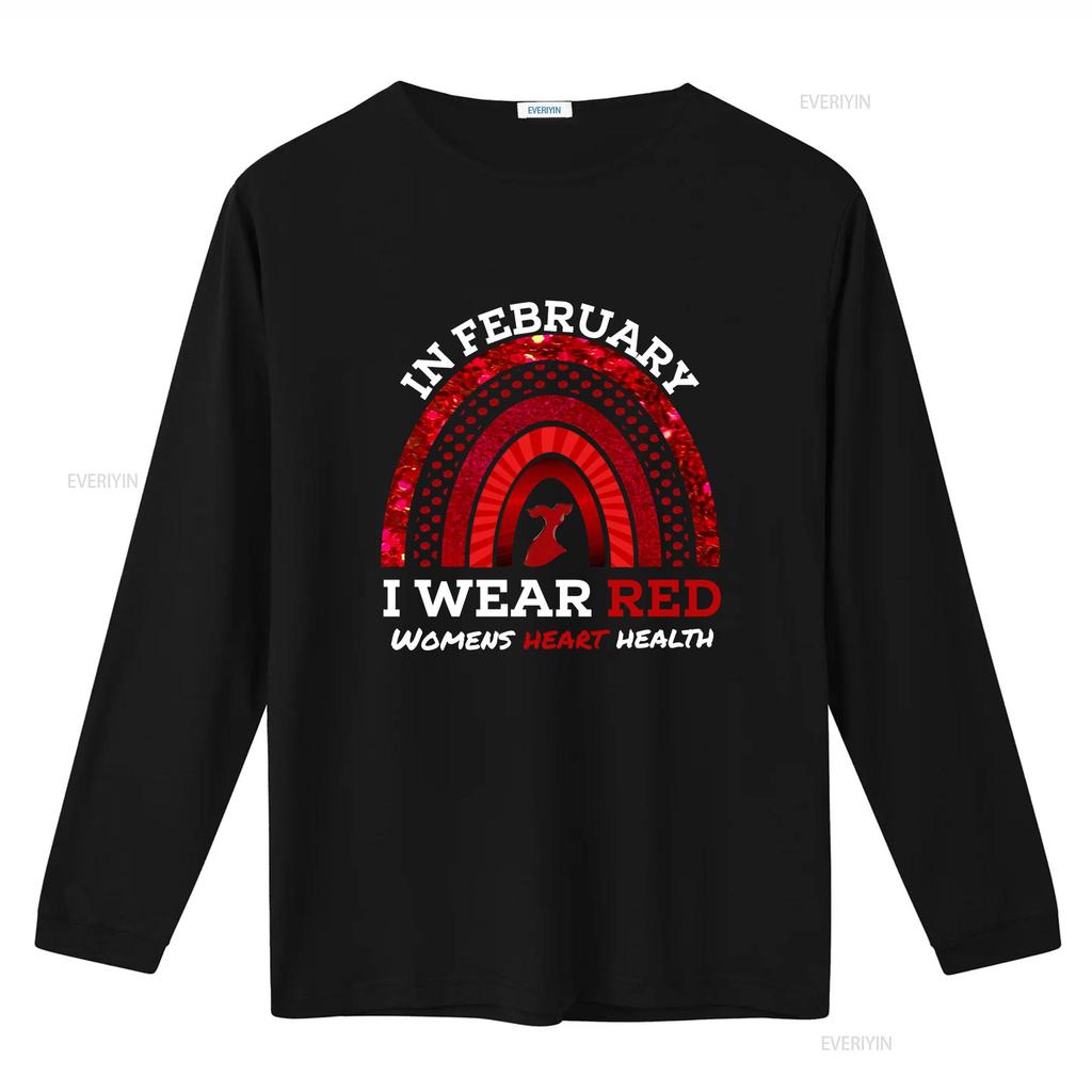 In February I Wear Red T Shirt We Womens Heart Health Ribbon Disease Awareness For Her Vintage Washed Versatile Comfortable