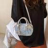 IELGY Korean Style Denim Sequined Portable Bowling Bag Contrast Color One-Shoulder Messenger Small Square Bag