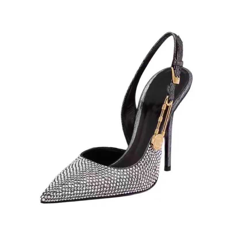 Fashion Women Shoes Luxury Rhinestones Sequined Buckle High Heels Elegant Pointed Toe Slingbacks Stiletto Shoes for Women Fashion Shoes