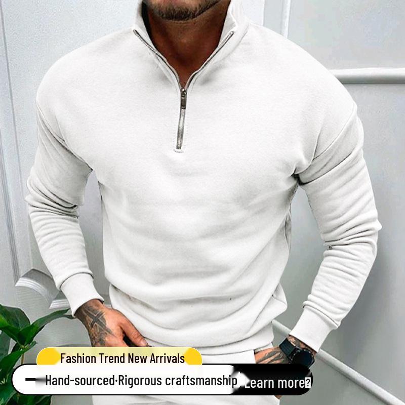 Men's Casual Fleece-lined Half-Zip Stand Collar Sweatshirt