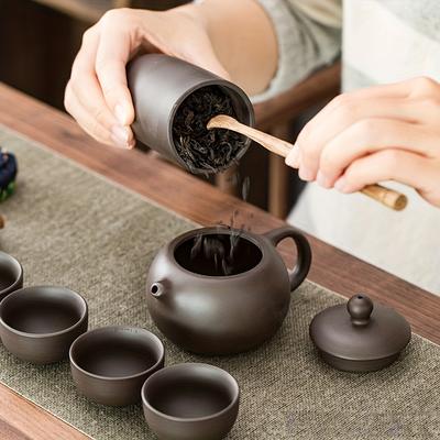 1 Set Of 5 Pcs Ceramic Travel Tea Set Purple Clay Set Include One Pot And Four Cups Express Cup Outdoor Camping Portable Tea Set For Home Restaurant H