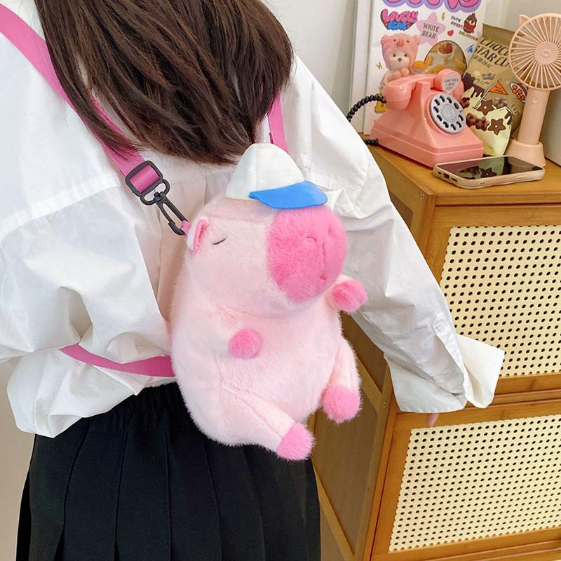 

Милый новый плюшевый рюкзак Capybara, большая вместимость, сумка через плечо Capybara, мягкая школьная сумка Capybara для девочек, подарки на день рождения розовый