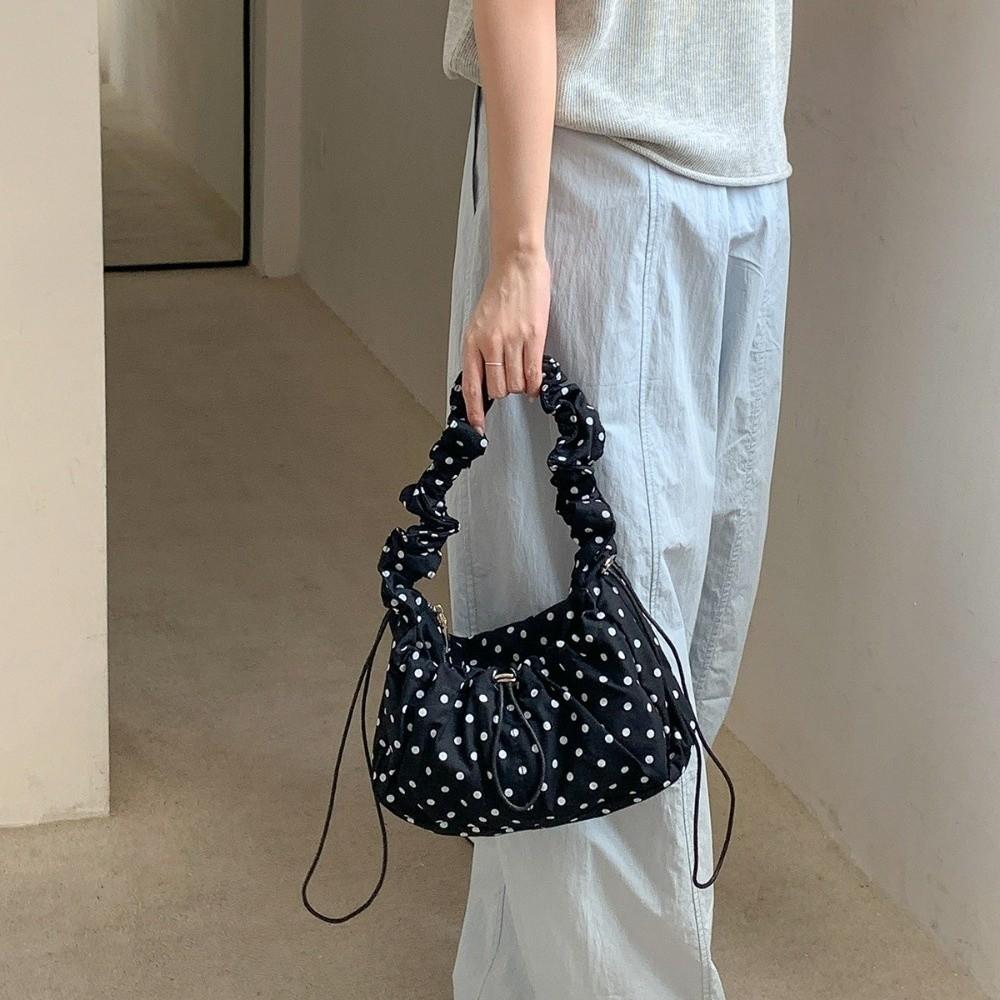Versatile Polka Dot Underarm Bag Large Capacity Lightweight Pleated Strap Tote Bag Dumpling Bag Korean Style