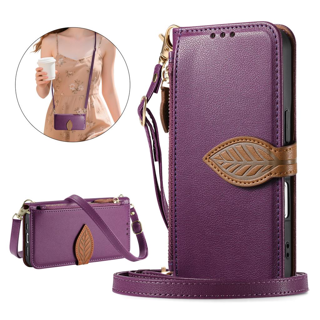 Blatt Umhängetasche Kartenfach Geldbörse Klapp Leder Handyhülle Für iPhone 17 Pro Max 16 Plus 15 14 13 12 Langes Lanyard Tasche Buchhülle