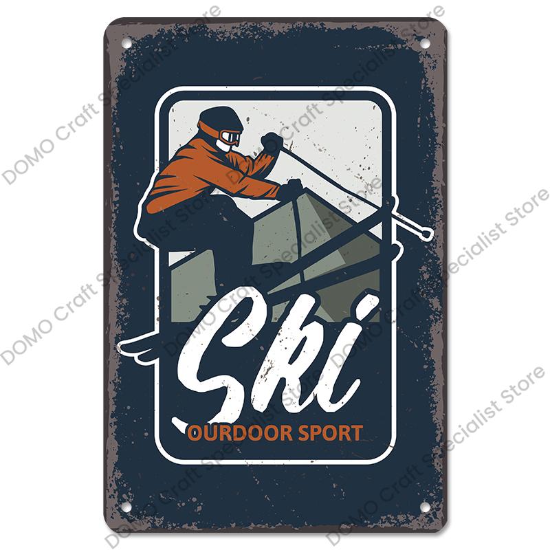 Alpines Skifahren Poster Metallschilder Platte Retro Berg Extremsport Snowboards Metall Blechschild für Ski Club Bar Pub Wanddekoration