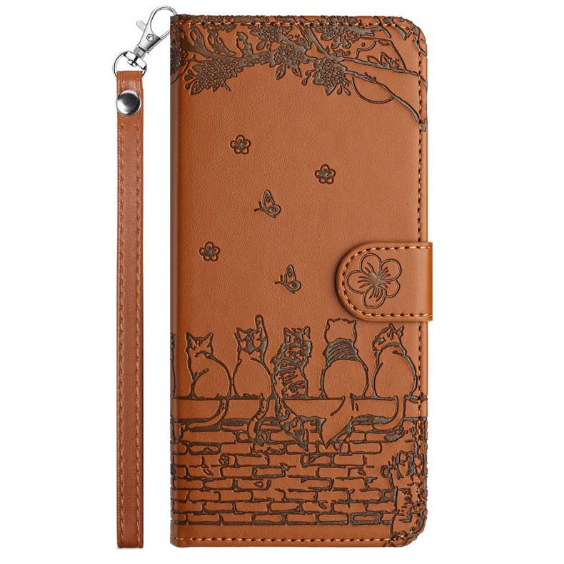 Suitable for iPhone 15 14 13 Phone Case, 15plus Solid Color Embossed Cat Card Slot Wallet Protective Case