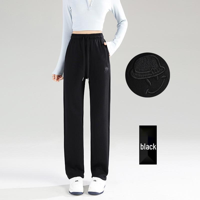 New Winter High-Waist Fleece-Lined Embroidered Pants - Women's Loose-Fit Warm Sweatpants