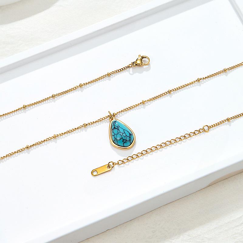 Water Drop Turquoise Oval Pendant Necklace Women'S Niche Light Luxury High-End Collarbone Chain Premium Durable