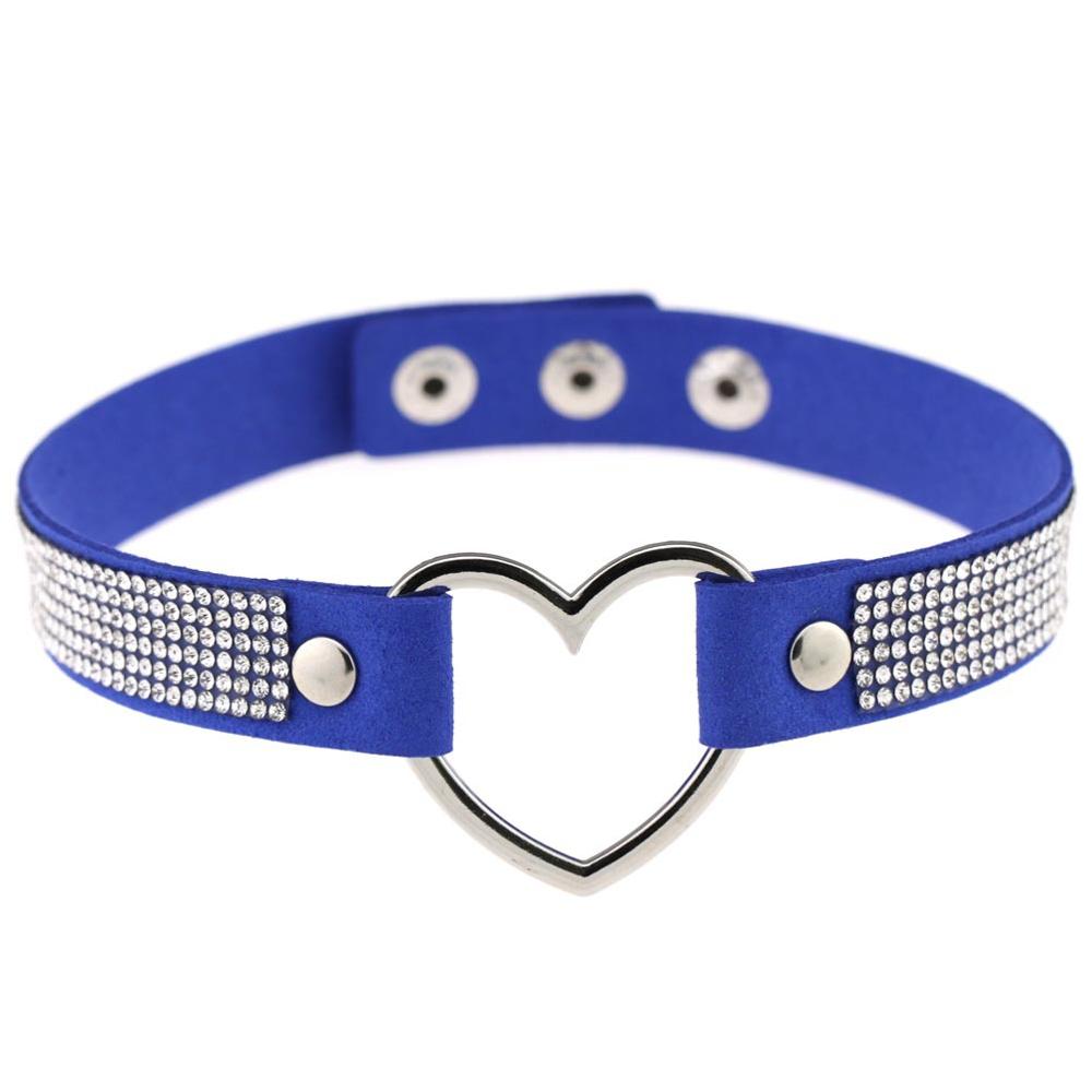 Black Leather Heart Rhinestone Choker Necklace Women Crystal Choker  Statement Chocker Collar Fashion Jewellery