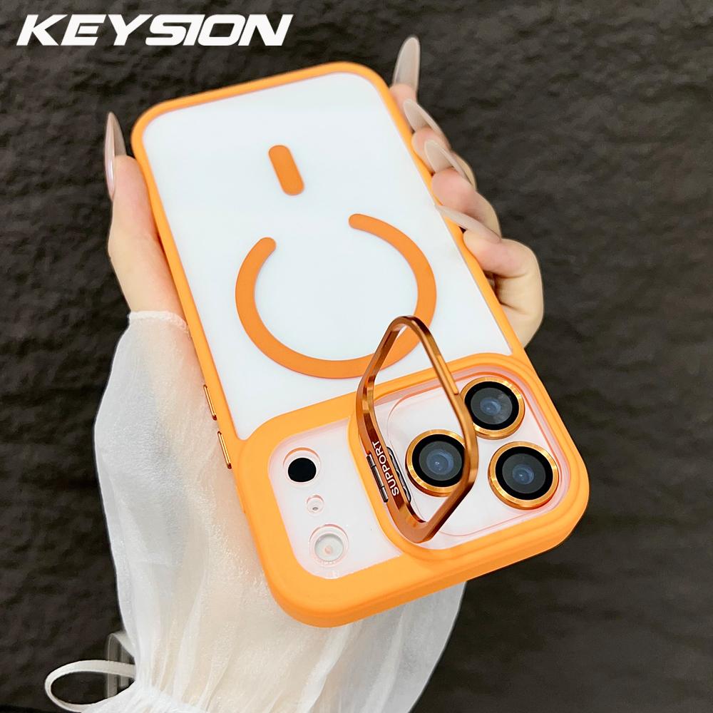 

KEYSION Магнитный Прозрачный Чехол для Телефона для MagSafe для iPhone 17 Pro Max 17Air Металлическая Подставка для Объектива Ударопрочная Защитная Крышка для Объектива for iPhone 17 Pro Max оранжевый