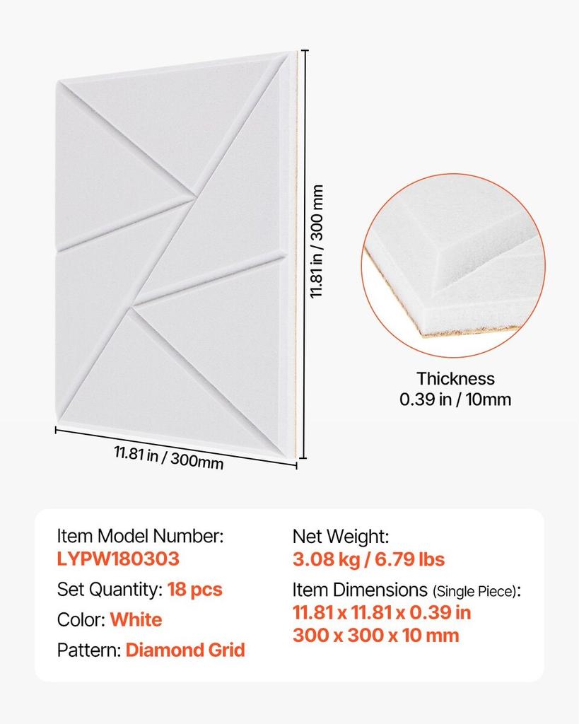 18 Pack Acoustic Wall Panels 11.8 X 11.8 X 0.4 Inch Self-Adhesive White