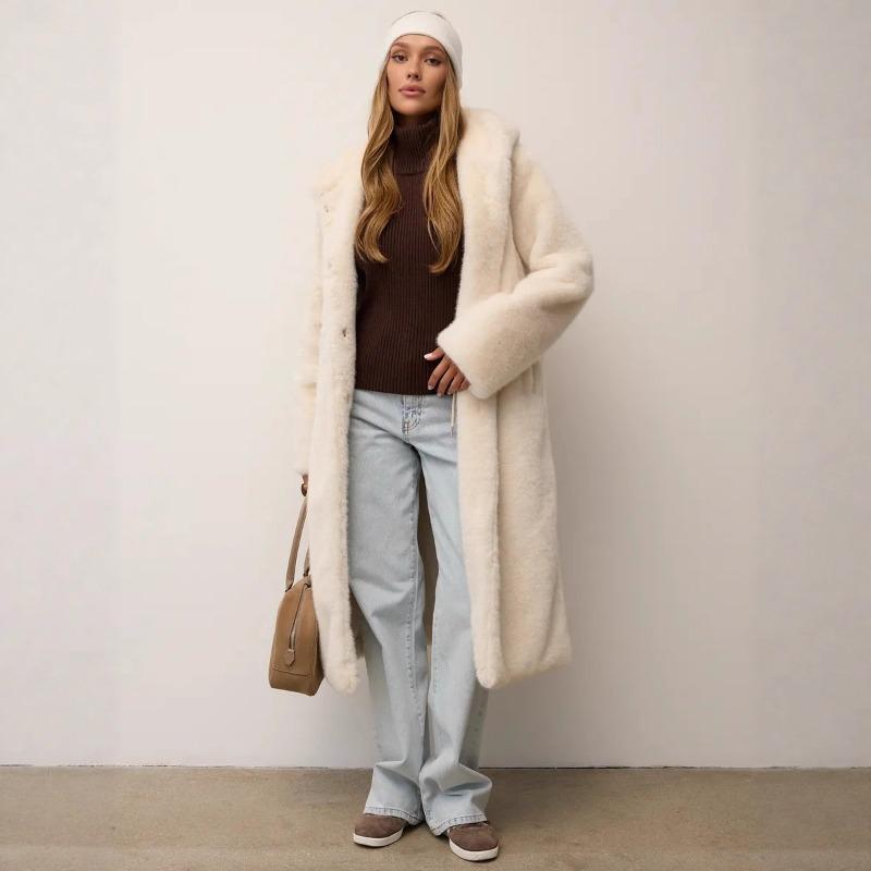 Palton nou din imitație de blană de nurcă, îmbrăcăminte pentru femei, iarnă, lung, cu glugă, cu centură, palton din blană artificială