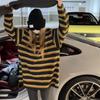 Acrylic 80 Elastane 3 Nylon 17 Striped T Thickened Shirt Women's Autumn New Lazy Wind Loose Medium and Long