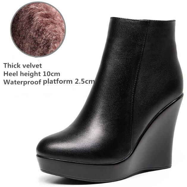 

Женские ботильоны на танкетке на платформе, осенне-зимние, черные ботильоны для женщин, высокие каблуки, женская обувь из натуральной кожи, на молнии 40
