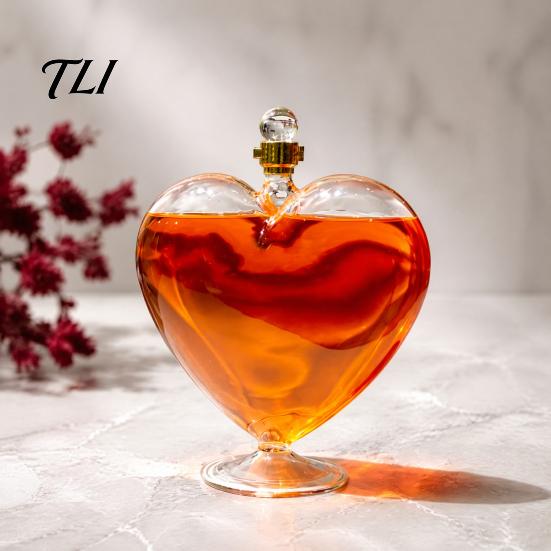 Glass Carafe for Fruit Wine Heart Shaped Bottle with Airtight Stopper, Elegant Crystal Texture Liquor Serving Container Decanter,
