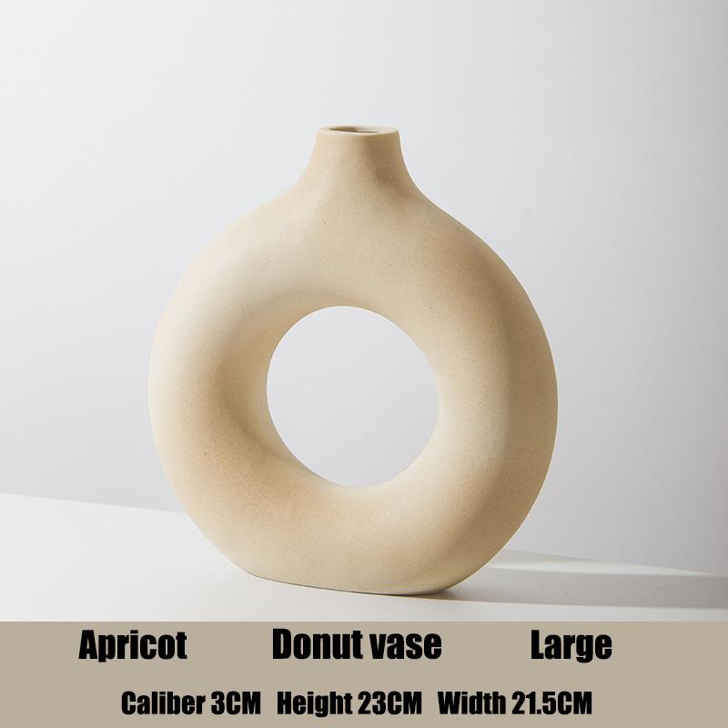 Nordische kreisförmige hohle Keramikvase Donuts Blumentopf Home Dekoration Zubehör Büro Desktop Wohnzimmer Inneneinrichtung Geschenk