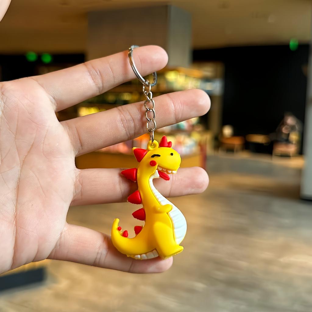 Cartoon Dinosaur Keychain Soft Plastic Three-dimensional Schoolbag Pendant Doll Keychain Backpack Pendant Street Stall Gift