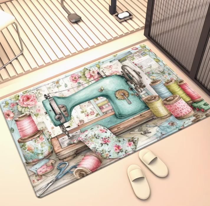 Vintage Nähmaschinen Design Außen Teppich Matte mit Zeltabdruck Scheren Akzenten für Terrasse, Camping, Wohnzimmer Schlafzimmer