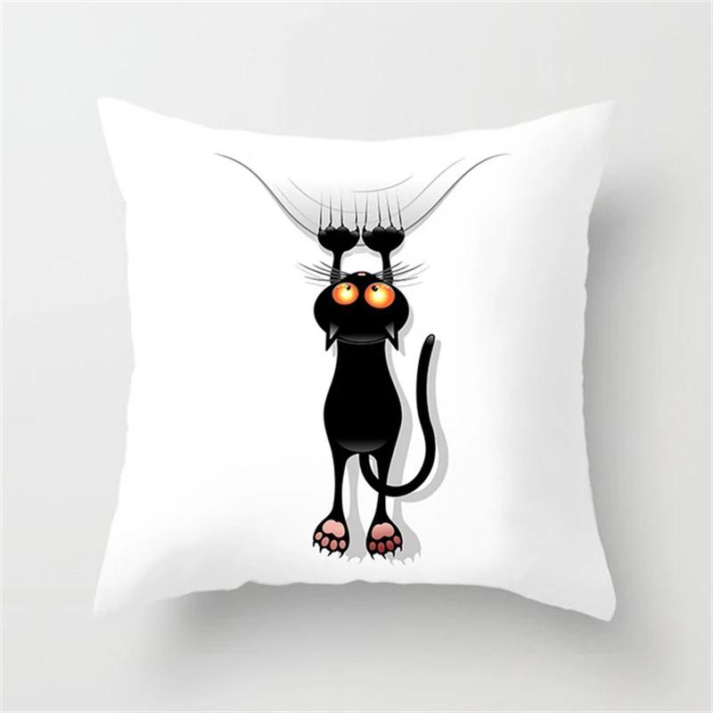 Black and White Funny Cat Cartoon Pillow Sofa Decoration Cushion Cover Car Living Room Bedroom Home Decor