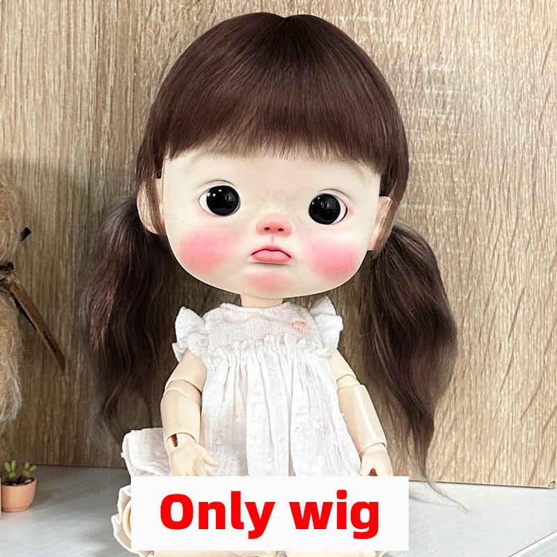 BJD Wig Qbaby Blyth Amydoll Cute Soft Bangs Ponytail with Long Hair For Big Head Doll Dolls Toy Doll Accessories 10 Inches
