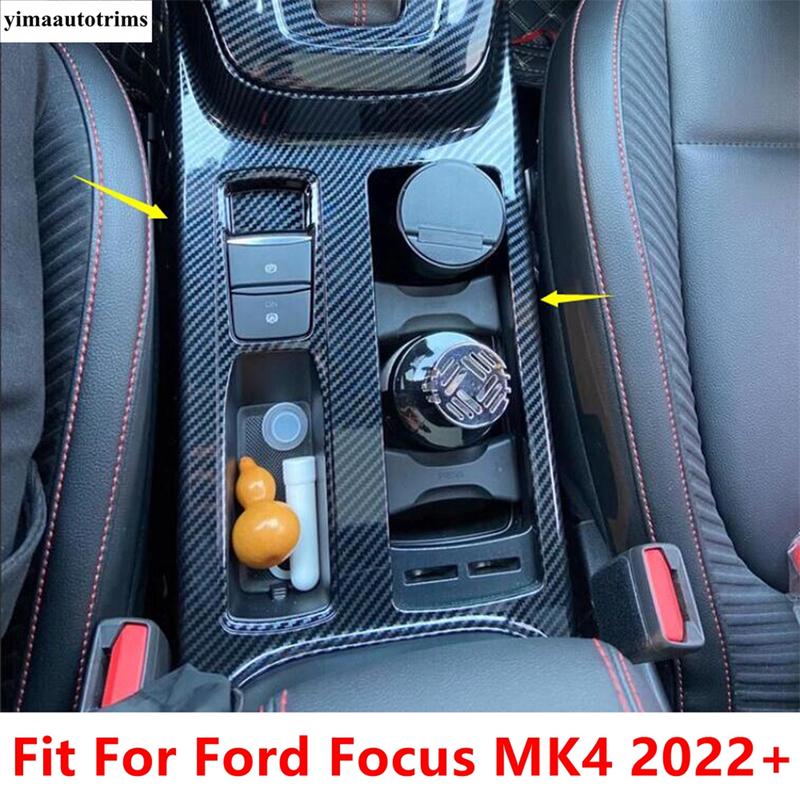 ABS Carbon Fiber Car Center Console Water Cup Holder Decoration Cover Trim Sticker Accessories For Ford Focus MK4 - 2025