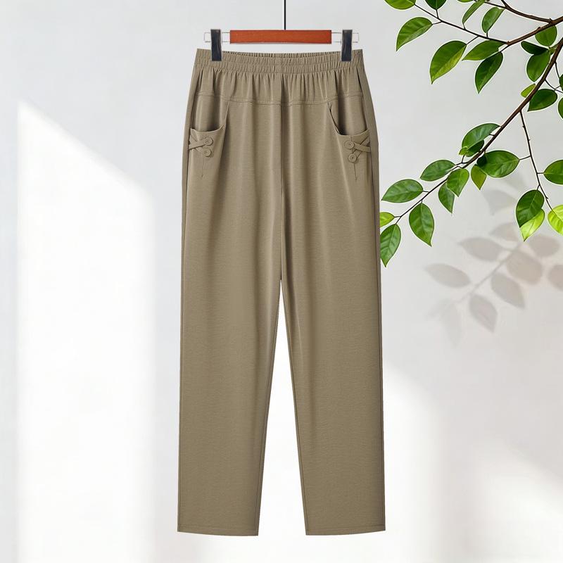 

Mom s High Waist Straight-Leg Summer Pants: Elastic Fit for Middle-Aged Women XL