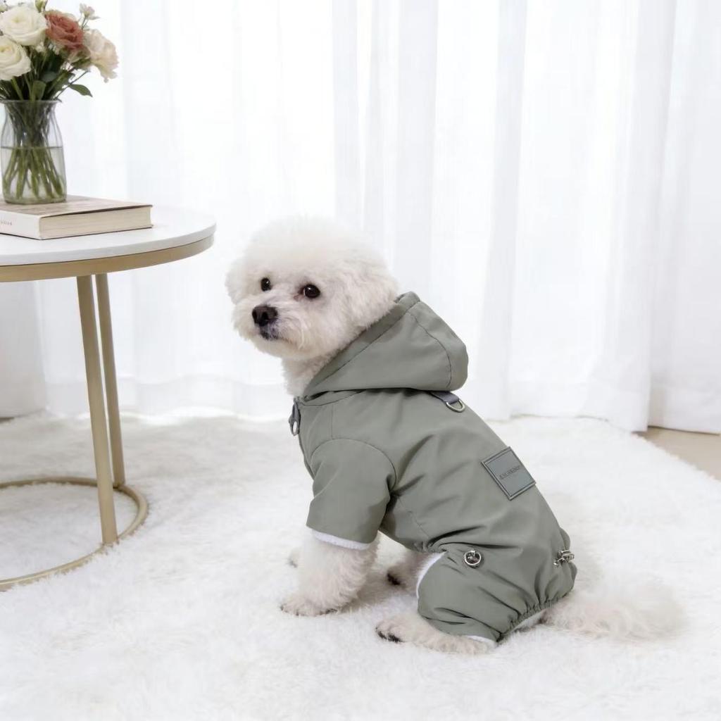 Schnauzer Dog Winter Coat - Four-Legged Cotton Outfit with Leash, Thickened for Teddy or Bichon Breeds
