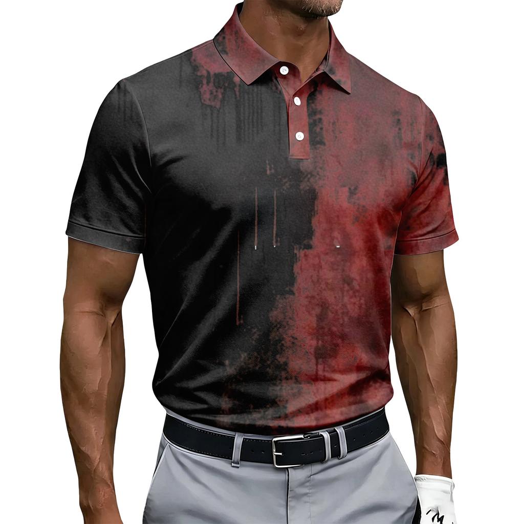 Men's Halloween Print Short Sleeve Polo Shirt Button Up Casual Polo Shirt with Unique Graphic Design for Seasonal Wear