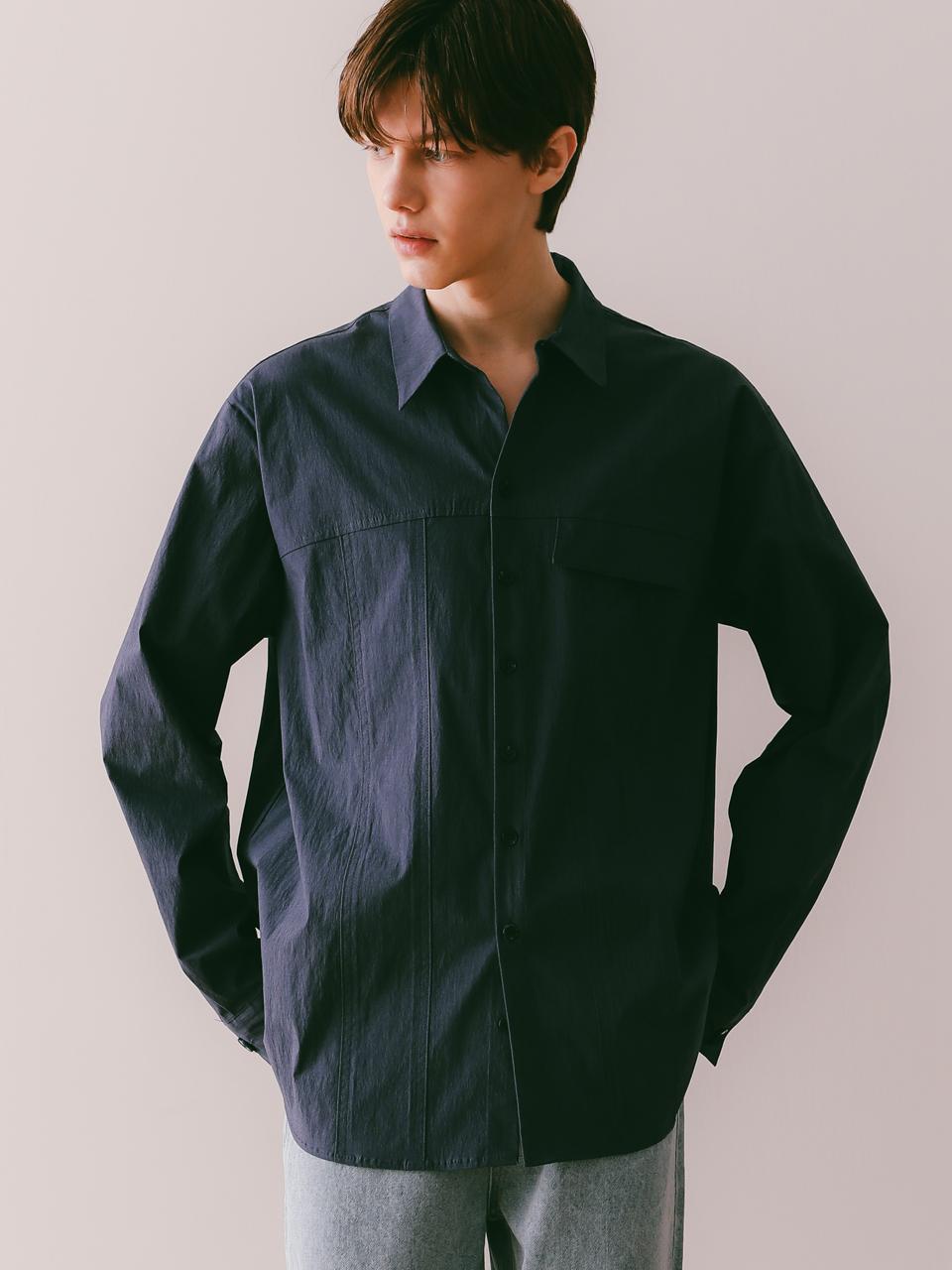 Iesn Minimal Pintuck Shirt Navy L
