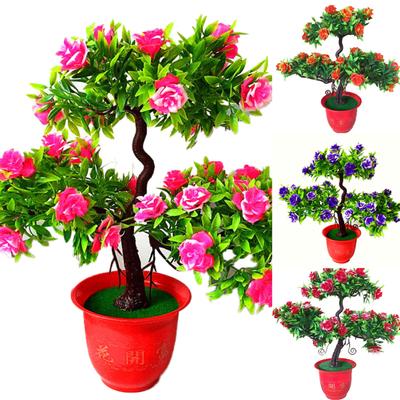Artificial Rose Flower Guest Greeting Pine Plant Pot Home Desktop Office Decor
